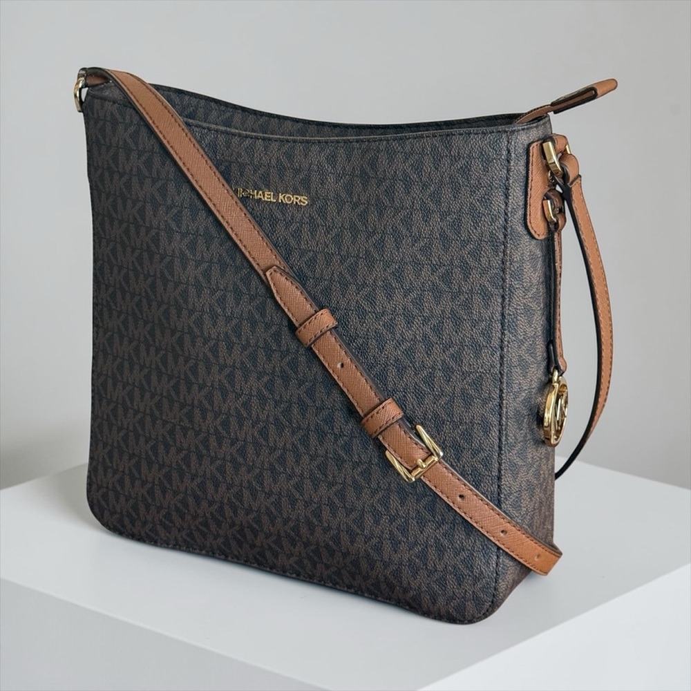 Michael Kors Brown MK Logo Crossbody Bag with Tan Leather Strap - Picture 2 of 14